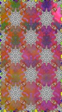 Kusursuz desenli, modaya uygun kumaş deseni. Renkli Bahar Temalı Kusursuz Arkaplan. Düz Çiçek Elementleri Tasarımı. Raster illüstrasyonu. Şirin çiçek elementleri..