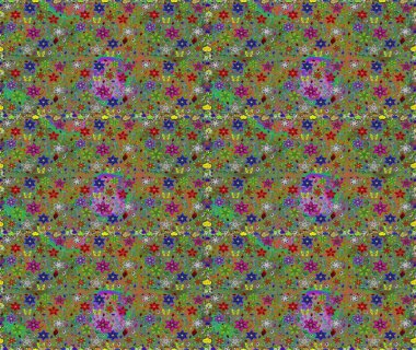 Raster illüstrasyonu. Yeşil ve kahverengi renklerde. 3D çiçekler, pürüzsüz.