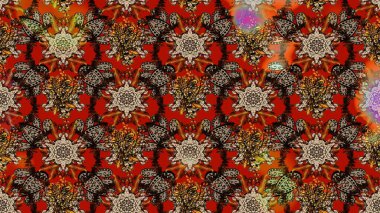 Kahverengi, kırmızı ve bej renklerde karalamalar çizilmiş çiçek deseni. Raster illüstrasyonu.