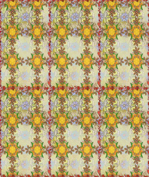 Tarafsız ve bej renklerde Asya tekstili. Kusursuz çiçek deseni. Raster illüstrasyonu.