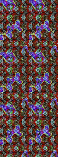 Raster illüstrasyonundaki çiçek desenli çizim. Kırmızı, kahverengi ve mavi renkte çiçekler.