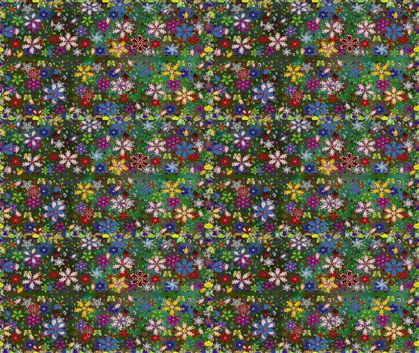Asya tekstil tarzında. Raster illüstrasyonu. Kusursuz çiçek deseni. Yeşil ve mavi renkte çiçekler. Raster illüstrasyonu.