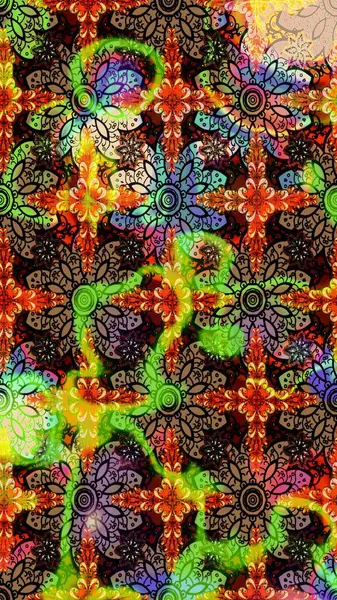 Çiçekleri, deniz kabukları, mandalaları ve suluboya efektleriyle donanma geçmişi. Yatak çarşafları, ceket, paket tasarımı, kumaş ve moda kavramları için tekstil baskısı. Çizim kalıbı etnik tasarım.