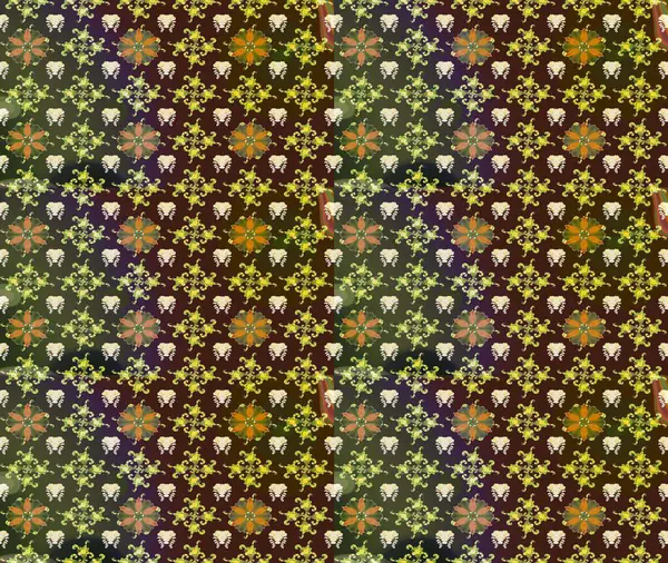 Raster illüstrasyonundaki çiçek desenli çizim. Kahverengi renkte çiçekler.