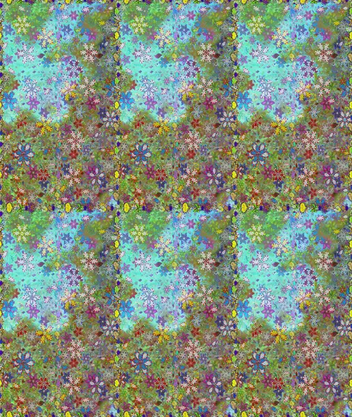 Raster düz çiçekleri pürüzsüz desen. Mavi ve yeşil renkli çiçekler. Tasarım hediye paketi, tebrik kartları, posterler ve afiş tasarımı.