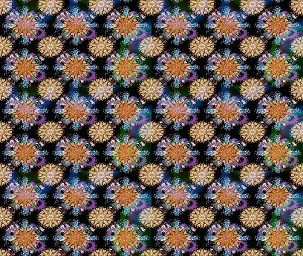 Halk tarzı. Moda baskıları için zarif bir şablon. Modern çiçek arkaplanı. Parlak renkli çiçekleri ve siyah yaprakları olan harika bir çiçek deseni..