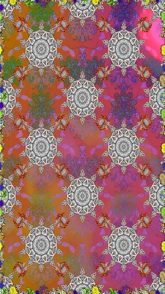 Kusursuz desenli, modaya uygun kumaş deseni. Renkli Bahar Temalı Kusursuz Arkaplan. Düz Çiçek Elementleri Tasarımı. Raster illüstrasyonu. Şirin çiçek elementleri..