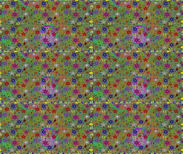 Raster illüstrasyonu. Yeşil ve kahverengi renklerde. 3D çiçekler, pürüzsüz.