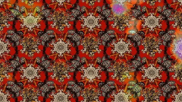 Kahverengi, kırmızı ve bej renklerde karalamalar çizilmiş çiçek deseni. Raster illüstrasyonu.