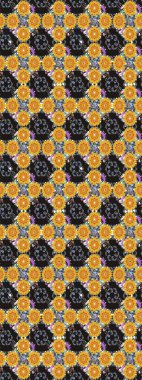 Renkli Bahar Teması eskiz kalıbı. Çiçek desenli çizim. Gri renkli çiçekler. Raster illüstrasyonu. Asya tekstil tarzında. Düz Çiçek Elementleri Tasarımı.