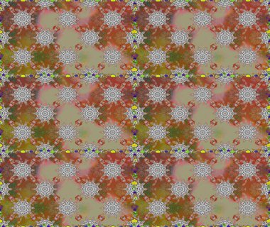 Raster illüstrasyonu. Kahverengi ve gri renkli çiçekler. Kahverengi ve gri renklerde çiçeksiz. Çiçek deseni. Şatafatlı bahar bahçesi dokusu.