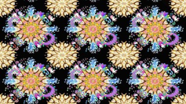 Renkli Bahar Temalı Kusursuz Arkaplan. Siyah ve bej renkli çiçekler. Düz Çiçek Elementleri Tasarımı. Çiçeksiz desenli arka plan, yaz çiçekleri..