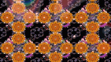 Doğum günü kartı ya da düğün davetiyesi. Çiçekli tebrik kartı. Çiçek arkaplan. Raster illüstrasyonu. Turuncu renklerde. Suluboya çiçek buketi.