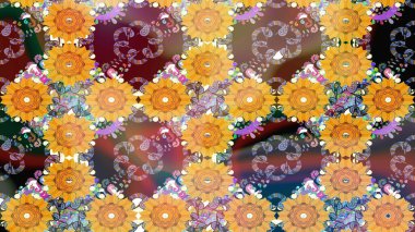 Renkli Yaz Temalı eskiz kalıbı. Sarı renkli çiçekler. Çiçekli eskiz çizimi. Düz Çiçek Elementleri Tasarımı.