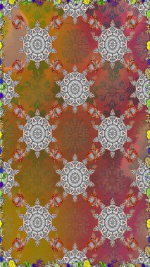 Süslü kumaş deseni. Düz Çiçek Elementleri Tasarımı. Raster illüstrasyonunda kusursuz çiçek deseni. Renkli Bahar Teması Kusursuz Arkaplan.