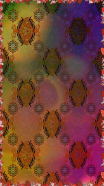 Küçük çiçekteki sevimli çiçek deseni. Soyut çiçek desensiz arkaplan. Raster illüstrasyonu. Raster deseni. Kahverengi ve mor renklerde.