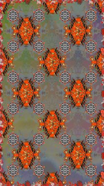 Raster illüstrasyonu. Gri ve kahverengi renklerde bahar çiçekleri. Raster çiçek desenli ve çiçekli..