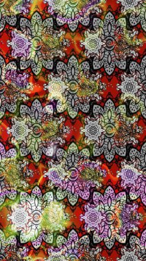 Şirin çiçekli, desenli, gri renkli bir eskiz deseni. Tekstil için suluboya eskiz deseni. El çizimi çiçek çizimi deseni (fayans)).