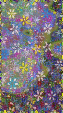 Halk tarzı. Modern çiçek arkaplanı. Rengarenk çiçekleri ve doğal renklerde yaprakları olan harika, pürüzsüz çiçek deseni. Moda baskıları için zarif bir şablon.