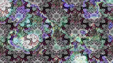 Raster deseni. Raster illüstrasyonu. Gri renklerde bahar çiçekleri. Patlayan çiçekler soyut yerleştirilmiş.