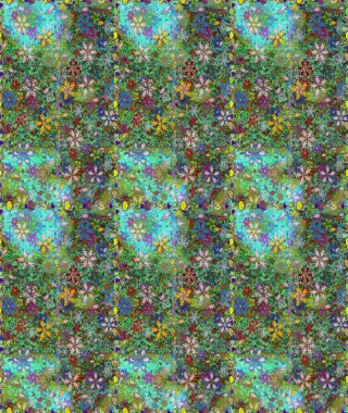 Düz Çiçek Elementleri Tasarımı. Renkli Bahar Temalı Kusursuz Arkaplan. Raster..