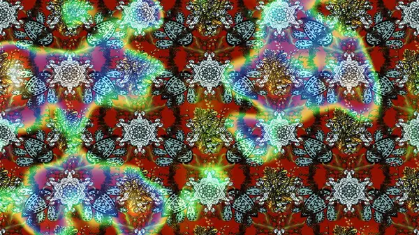 Kahverengi, mavi ve yeşil renkli çiçekler. Tropik çiçekler. Gömlek çizimi Arkaplan Deseni.