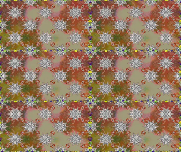 Raster illüstrasyonu. Kahverengi ve gri renkli çiçekler. Kahverengi ve gri renklerde çiçeksiz. Çiçek deseni. Şatafatlı bahar bahçesi dokusu.