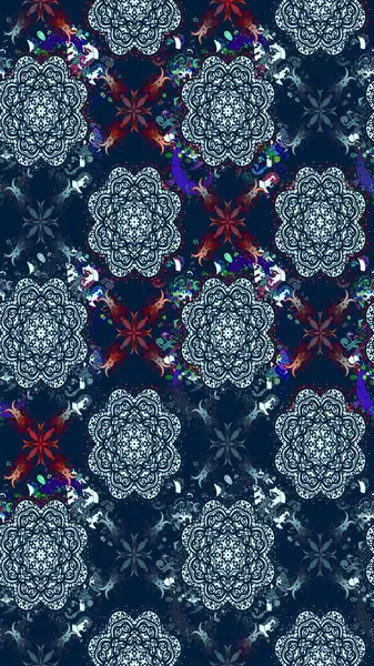 Raster illüstrasyonundaki çiçek desenli çizim. Mavi renkte çiçekler.