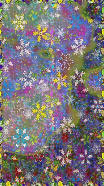 Halk tarzı. Modern çiçek arkaplanı. Rengarenk çiçekleri ve doğal renklerde yaprakları olan harika, pürüzsüz çiçek deseni. Moda baskıları için zarif bir şablon.