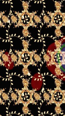 Siyah, bej ve kahverengi renklerde bahar çiçekleri. Raster illüstrasyonu. Çiçek ve yapraklı karalama şeklinde Raster çiçek deseni.