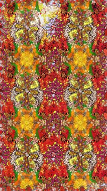 Kusursuz çiçek deseni. Asya tekstil tarzında. Renkli Bahar Temalı Kusursuz Arkaplan. Raster illüstrasyonu. Düz Çiçek Elementleri Tasarımı. Güzel kumaş deseni.