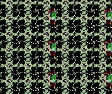 Siyah, nötr ve yeşil renkli güzel çiçekli eskiz deseni, suluboya çiçek deseni, duvar kağıdı, kart ya da kumaş için fayanslı. Raster..