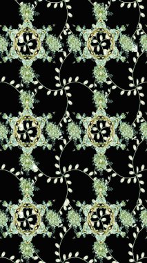 Siyah, nötr ve yeşil renkte çiçeklerle çizilmiş çiçek deseni. Çiçekler suluboya stilinde siyah, nötr ve yeşil renklerde.