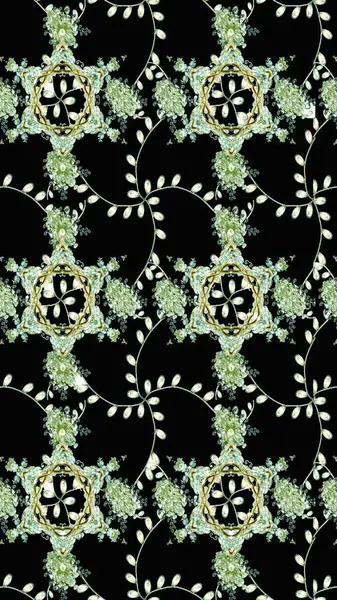 Siyah, nötr ve yeşil renkte çiçeklerle çizilmiş çiçek deseni. Çiçekler suluboya stilinde siyah, nötr ve yeşil renklerde.