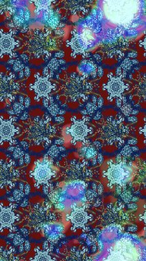 Parmak izi, kumaş, duvar kâğıdı, tekstil için raster dokusu. Nakış desenli çiçek deseni. Renkli grunge soyut arkaplanı coloblue, kırmızı ve nötr çiçeklerle zenginleştirir.