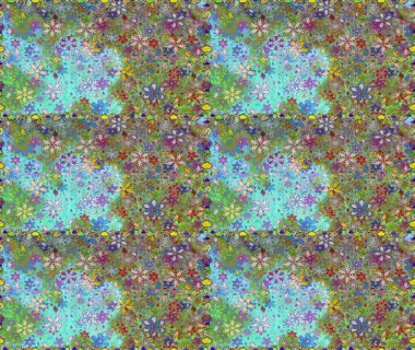 Hediye ambalaj kağıdı, tebrik kartları, posterler ve pankart tasarımı. Mavi ve yeşil renkli çiçekler. Raster düz çiçekleri pürüzsüz desen.