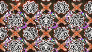 Süslü kumaş deseni. Raster illüstrasyonundaki çiçek desenli çizim. Renkli Bahar Teması eskiz kalıbı. Düz Çiçek Elementleri Tasarımı.