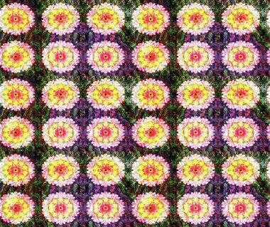 Modern çiçek arkaplanı. Moda baskıları için zarif bir şablon. Parlak renkli çiçekli ve sarı yapraklı harika bir çiçek deseni. Halk stili.