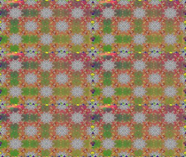 Kahverengi ve gri zarif küçük çiçekler ve kahverengi ve gri renkli komik böcekler, raster desen, illüstrasyon.