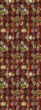 Raster illüstrasyonu. Renkli Bahar Teması eskiz kalıbı. Çiçek desenli çizim. Asya tekstil tarzında. Düz Çiçek Elementleri Tasarımı. Çiçekler kırmızı, kahverengi ve gri renklerde.