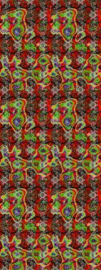 Raster illüstrasyonu. Robot resim. Şirin çiçek elementleri. Çiçekler kırmızı, kahverengi ve yeşil renklerde.