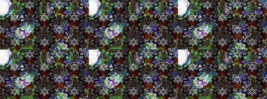 Raster Floral Illustration, Asyalı tekstil. Gri renkli etnik çiçeklerle zarif eskiz deseni.