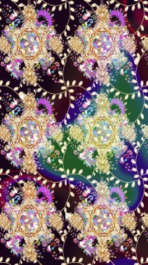 Bej renklerde. Çiçek buketleriyle klasik bir eskiz şekli. Raster illüstrasyonu.