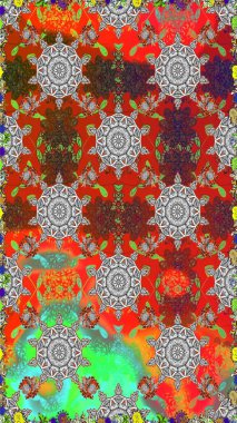 Raster illüstrasyonu. Çiçekli karalama şeklinde Raster çiçek deseni. Gri ve kırmızı renkte yaz çiçekleri.