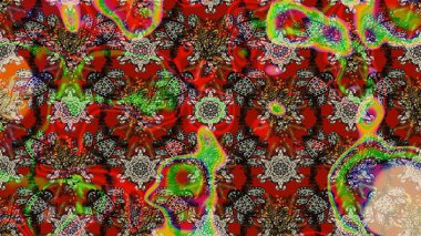 Raster Illustrasyon 'daki Çiçek Deseni' nin son moda çizimi. Çiçekler kırmızı, kahverengi ve gri renklerde. Düz Çiçek Elementleri Tasarımı. Renkli Yaz Teması çizim şablonu.