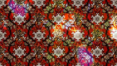 Dallı bahar çiçekleriyle desen, kahverengi, kırmızı ve siyah renkler ve çiçek silueti. Raster deseni.