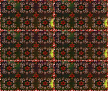 Asya tekstil tarzında. Raster illüstrasyonu. Kahverengi ve gri renkli çiçekler. Kusursuz çiçek deseni. Düz Çiçek Elementleri Tasarımı. Renkli Bahar Teması Kusursuz Arkaplan.