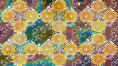 Raster Floral Illustration, Asyalı tekstil. Bej renkli etnik çiçeklerle zarif bir eskiz deseni.