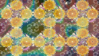 Raster Floral Illustration, Asyalı tekstil. Bej renkli etnik çiçeklerle zarif bir eskiz deseni.