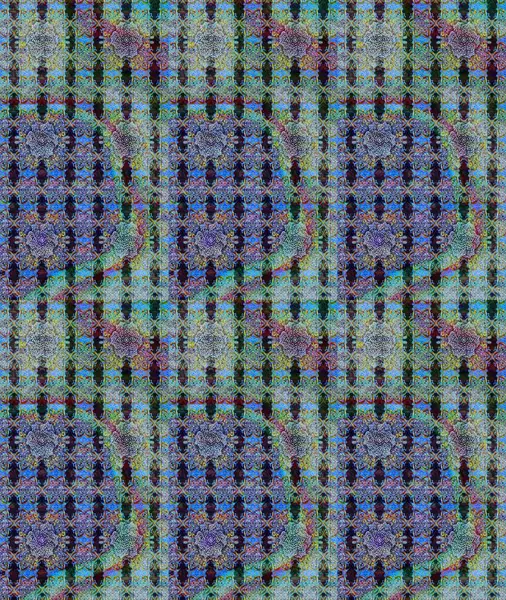 Çiçekli ipek eşarp. El çizimi çiçek unsurları olan soyut çizim raster deseni. Mavi maviye. Retro tekstil tasarım koleksiyonu. 1950 'ler-1960' lar motifleri.